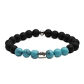 Detail of 8mm matte black and blue marble beads bracelet with silver Scorpio charm - Scorpio