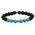 Gemini sterrenbeeld armband met 8mm blauwe turquoise en mat zwarte kralen op wit decor - Tweelingen