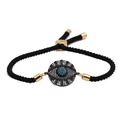 Verstellbares schwarzes Evil Eye Armband mit blauem Zirkon und goldenen Akzenten - Schwarz/Goldenes Zubehör