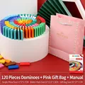 120-piece wooden domino set for kids with pink princess gift bag and manual - 120 Pieces Dominoes Pink Gift Bag Style 2