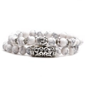 White turquoise beaded bracelet set with silver Buddha head and textured tube accents - Buddha Head Set