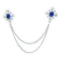 Silver snowflake collar pin with blue gemstone and double chains for men and women - Silver Base Royal Blue Rhinestone