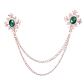 Vintage gold collar chain with emerald green gemstones and rhinestone cross tassels - Gold / Green