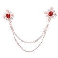 Vintage gold brooch with red crystal cross and tassels for shirt collars - Gold Base Red Rhinestone