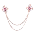 Rose gold fringe cross brooch with pink gemstone and rhinestones for shirt collars - Gold Base Pink Rhinestone