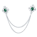 Vintage silver tassel cross collar chain with dark green gemstone and rhinestones - Silver / Green
