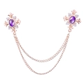 Gouden dubbele ketting kraagspeld met paarse strass kruisbloem decoraties - Gouden Basis Paarse Strass
