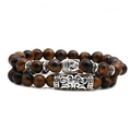 Tigerauge Perlenarmband Set mit silbernem Buddha Kopf und Hohlzylinder Anhänger - Buddha-Kopf Set