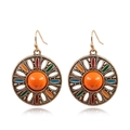 Bohemian retro gold earrings with orange gemstones and multicolor enamel floral details - Hollow Sunflower / Antique Gold Orange