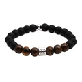 Tiger eye and matte black beaded bracelet featuring a silver Gemini zodiac sign charm - Gemini