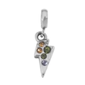 Macro shot of silver lightning bolt charm with multicolored crystals and a large loop - T14-Lightning