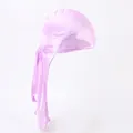 Silky light pink durag with long straps for wave hair styling and street fashion style - Pink Purple
