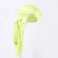 Pale green silky satin durag with long ties and smooth finish on white background - Fluorescent Green