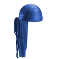 Silky dark blue durag with long tail and premium satin texture for wave maintenance - One Size / Sapphire Blue