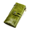Grüne Retro Leder Geldbörse mit RFID Schutz und metallischem Rosenblüten Druckknopf - Grün
