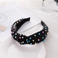 Rainbow beaded knotted headband in black fabric with colorful pearl embellishments - Black