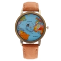 Men's fashion map watch with gold case, brown strap and creative airplane hands - Brown