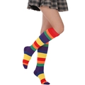Détail des chaussettes montantes rayées arc-en-ciel pour cosplay et danse - Rayures arc-en-ciel