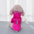 Detail of rose red pet raincoat showing waterproof honeycomb fabric and reflective safety strip - Rose Red