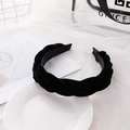 Elegant black velvet braided headband for women in a retro minimalist twisted design - Black