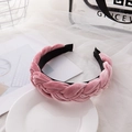 Chic pink braided velvet headband with twisted knot design and soft velvet finish - Pink