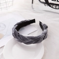 Elegant braided grey velvet headband with a stylish twist design for women - Gray