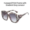 Chic leopard print oversized sunglasses with gradient grey lenses and hollow temples - Leopard Frame Gradient Grey Lenses