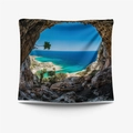Quadratischer Wandteppich mit realistischem Höhlen- und Strandpanorama-Ausblick - 73x95cm (Gebürsteter Stoff) / Höhlen-Meeresblick (GT109620)
