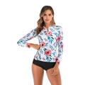 Women's long sleeve surf bikini set with floral print top and black shorts - S / Red Flower