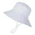 Close-up of white sun hat with size label and adjustable windproof chin strap - XS (44-46CM) / White