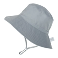 Detail view of grey sun hat showing 54CM size label and UPF 50+ protection tag - Gray