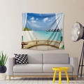 Tapiz bohemio con paisaje de playa tropical y vistas al mar azul profundo - 73X95CM (Tela Cepillada) / Maldivas Villa Sobre El Agua-GT103535