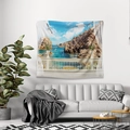 Tapiz bohemio con escena de balcón al mar Mediterráneo para decoración de pared - 73X95CM (Tela Cepillada) / Balcón Mediterráneo-GT103530