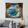 Detalle de tapiz bohemio que muestra una vista del mar azul claro desde una cueva - 73X95CM (Tela Cepillada) / Cueva Marina-GT103528
