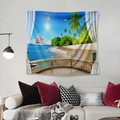 Detail of beach view tapestry showing ocean and palm trees on a white bedroom wall - 73X95CM (Brushed Fabric) / Sailing Boat Terrace-GT103548