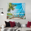 Detail view of a tropical sea beach tapestry hanging on a modern minimalist living room wall - 73X95CM (Brushed Fabric) / Tropical Terrace-GT103533
