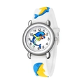 Kids quartz watch with white silicone strap and 3D blue dolphin patterns for boys and girls - White