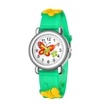 Close-up of kids quartz watch featuring green silicone strap and butterfly dial detail - Green