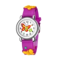 Kids purple silicone watch with 3D butterfly patterns and clear numeric analog display - Purple