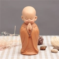 Zen monk figurine in meditation pose with light brown robe and prayer beads decor - 1034-4 Head Bowed Praying