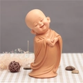 Laughing monk statue in warm tan resin for Zen desk decor with a matte finish - 1034-2 Standing Heart Gesture