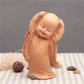 Laughing monk ceramic ornament with hands raised in matte clay for Zen home decor - 1034-2 Standing with Arms Raised