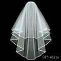Short double-layered off-white wedding veil with piped edges for bridal party photos - 80cm / Off-white