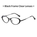 Fashionable black oval frame eyeglasses with blue light blocking lenses and slim metal legs - Black Frame Clear Lenses
