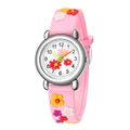 Detail of pink silicone watch band with 3D embossed colorful flower patterns for kids - Pink