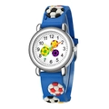 Detail of children's watch with 3D soccer patterns on blue silicone strap and dial - Royal Blue