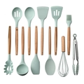 11-piece mint green silicone kitchen utensil set with natural wooden handles - Full Utensil Set