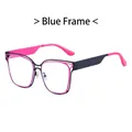 Blue frame eyeglasses with pink inner ring in a trendy oversized mixed material design - Blue Frame
