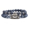 Set di bracciali con perline in pietra invecchiata con gufo, testa di Buddha, leone ed elefante - Set Testa di Buddha