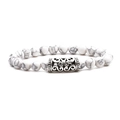 White marble bead bracelet with silver hollow carved charm on clean white background - Curved Tube